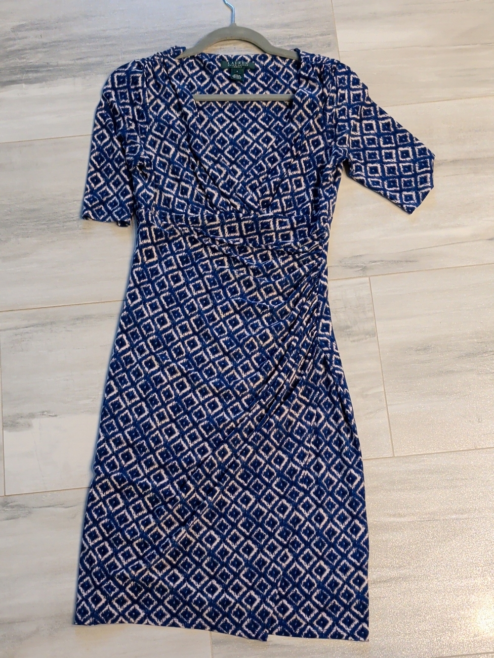 Vintage Lauren Ralph Lauren Blue and White Geometric Dress